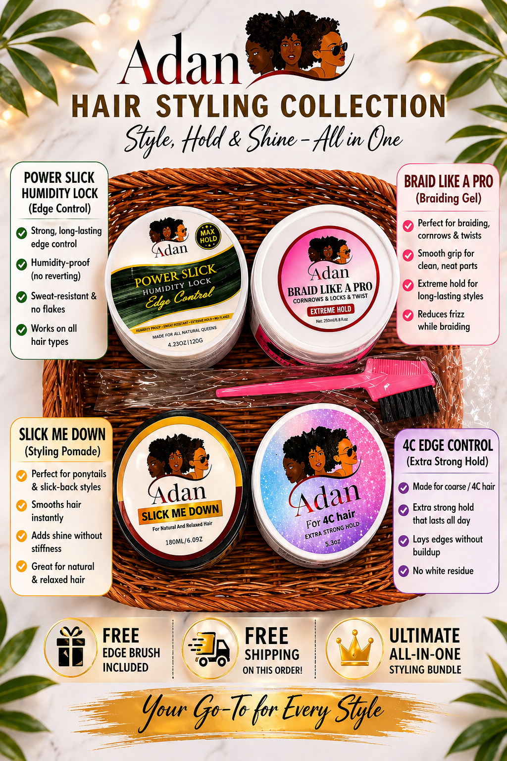 Adan Edge control . Extra Strong Hold. (brush not included) Big jar (5.3oz)