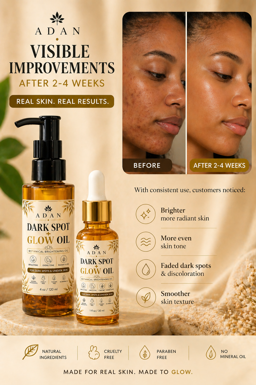 Adan Dark Spot + Glow Facial Oil | My Sister’s 20-Year Glow Secret (Fragrance free! )