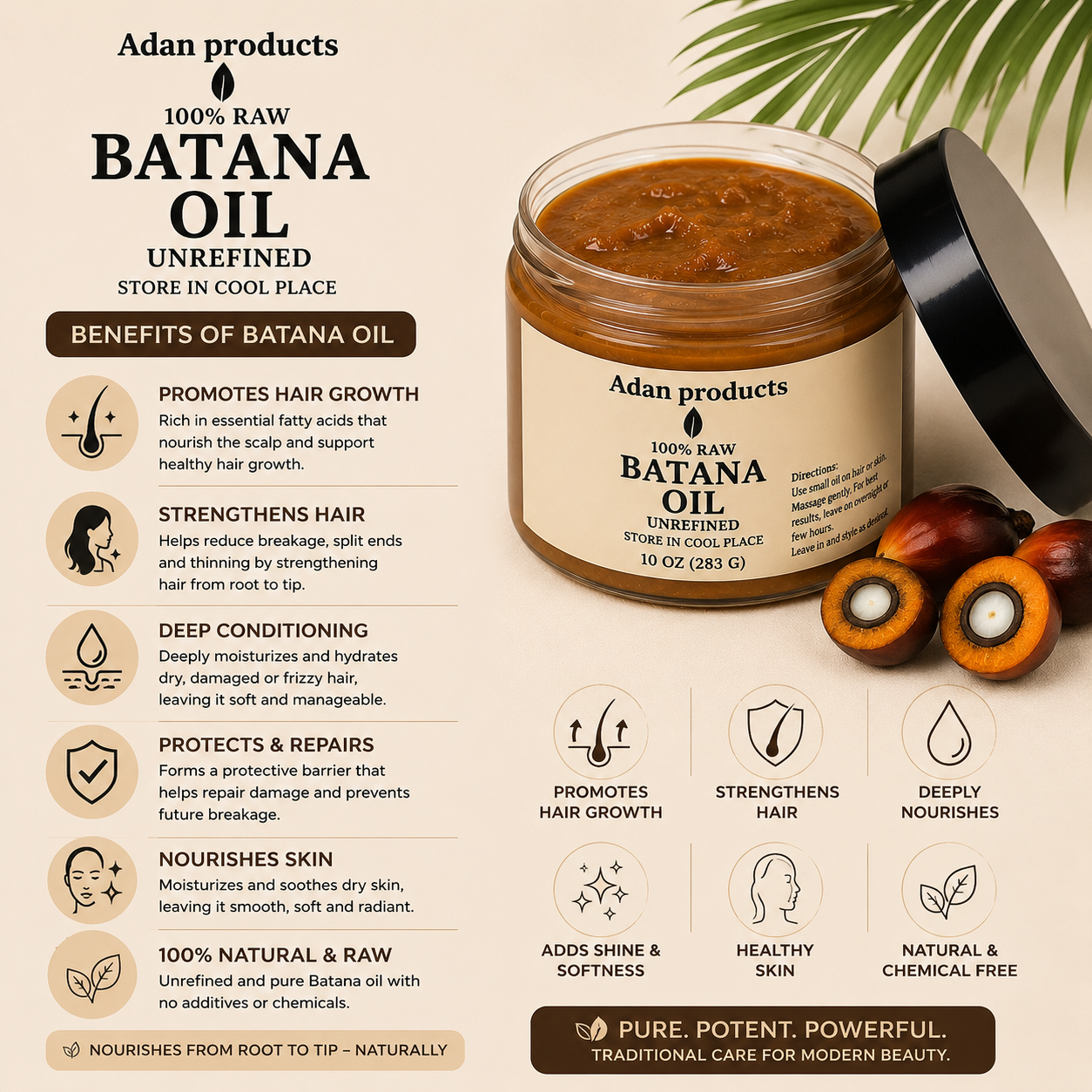 Adan Batana Oil for Hair Growth: Handmade in Honduras 100% Raw Batana Oil -