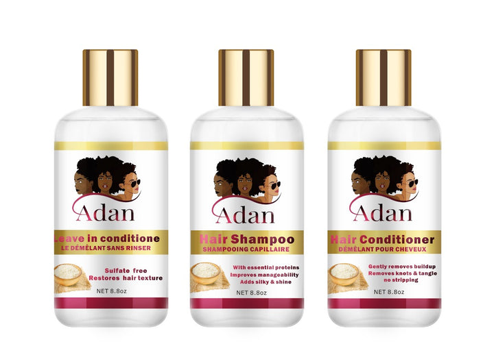 Adan shampoo, conditioner and leave in  conditioner. Grow Your Hair !